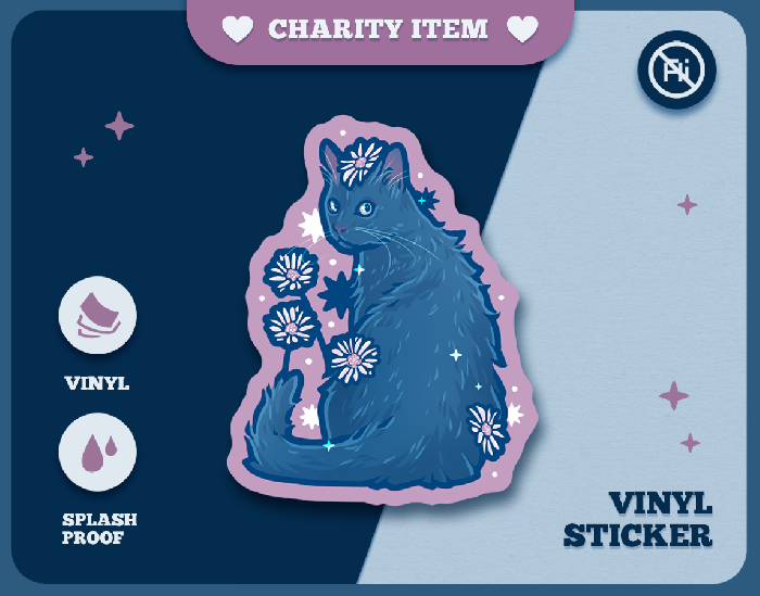 CHARITY STICKER: "Cat With Daisies" :: tyiart